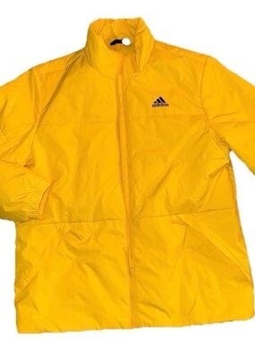adidas Yellow Men's Puffer Jacket with Stand Collar